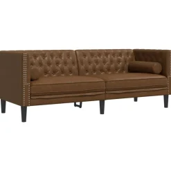 vidaXL 3-personers Chesterfield-sofa med puder imiteret ruskind brun