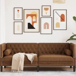 vidaXL 3-personers Chesterfield-sofa med puder imiteret ruskind brun