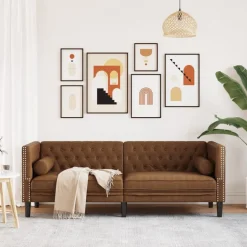 vidaXL 3-personers Chesterfield-sofa med puder imiteret ruskind brun