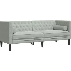 vidaXL 3-personers Chesterfield-sofa med bolsterpuder fløjl lysegrå