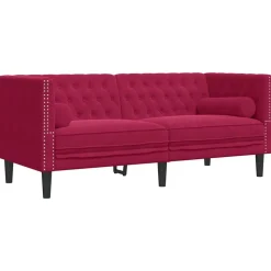 vidaXL 2-personers Chesterfield-sofa med bolsterpuder fløjl vinrød