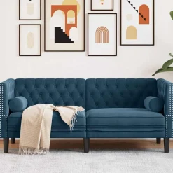 vidaXL 2-personers Chesterfield-sofa med bolsterpuder fløjl blå