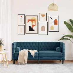 vidaXL 2-personers Chesterfield-sofa med bolsterpuder fløjl blå