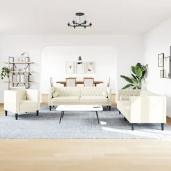 vidaXL 3-personers Chesterfield-sofasæt med puder fløjl cremefarvet