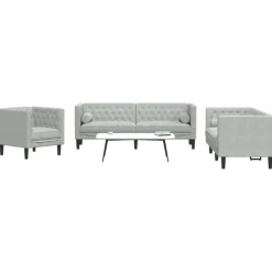 vidaXL 3-personers Chesterfield-sofasæt med puder fløjl lysegrå