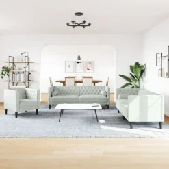 vidaXL 3-personers Chesterfield-sofasæt med puder fløjl lysegrå
