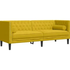vidaXL 3-personers Chesterfield-sofa med bolsterpuder fløjl gul