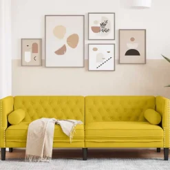 vidaXL 3-personers Chesterfield-sofa med bolsterpuder fløjl gul