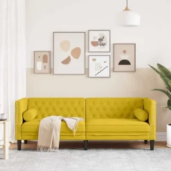 vidaXL 3-personers Chesterfield-sofa med bolsterpuder fløjl gul