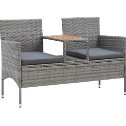 vidaXL 2-personers havebænk med tebord 143 cm polyrattan grå