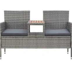 vidaXL 2-personers havebænk med tebord 143 cm polyrattan grå