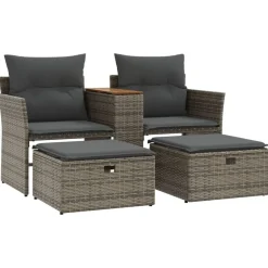vidaXL 2-personers havesofa med skamler polyrattan grå