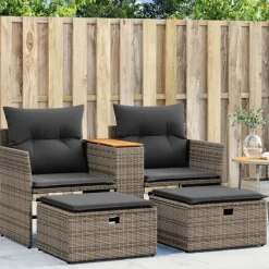 vidaXL 2-personers havesofa med skamler polyrattan grå