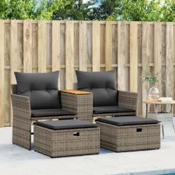 vidaXL 2-personers havesofa med skamler polyrattan grå