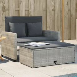 vidaXL 2-personers havesofa med hynder polyrattan lysegrå