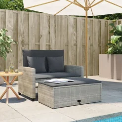 vidaXL 2-personers havesofa med hynder polyrattan lysegrå