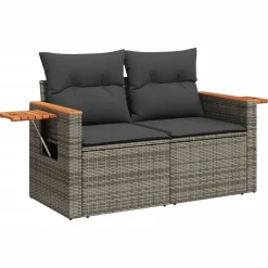 vidaXL 2-personers havesofa med hynder polyrattan grå