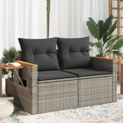 vidaXL 2-personers havesofa med hynder polyrattan grå