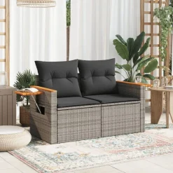 vidaXL 2-personers havesofa med hynder polyrattan grå