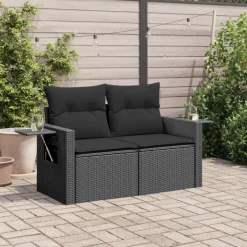 vidaXL 2-personers havesofa med hynder polyrattan sort