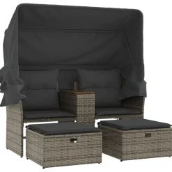 vidaXL 2-personers havesofa med baldakin og skamler polyrattan grå