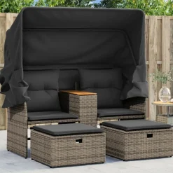 vidaXL 2-personers havesofa med baldakin og skamler polyrattan grå