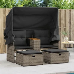 vidaXL 2-personers havesofa med baldakin og skamler polyrattan grå