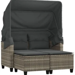vidaXL 2-personers havesofa med baldakin og skamler polyrattan lysegrå