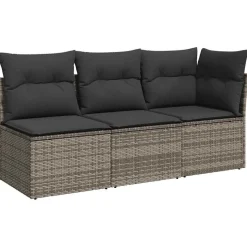 vidaXL 3-personers havesofa med hynder polyrattan grå