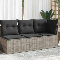 vidaXL 3-personers havesofa med hynder polyrattan grå