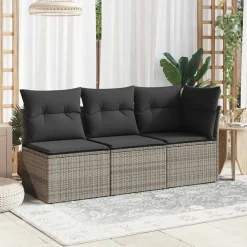 vidaXL 3-personers havesofa med hynder polyrattan grå