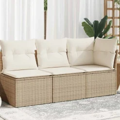 vidaXL 3-personers havesofa med hynder polyrattan beige