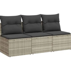 vidaXL 3-personers havesofa med hynder polyrattan lysegrå