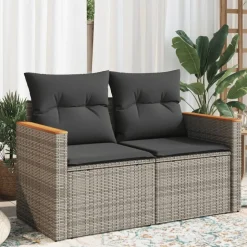 vidaXL 2-personers havesofa med hynder polyrattan grå