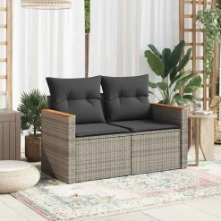 vidaXL 2-personers havesofa med hynder polyrattan grå