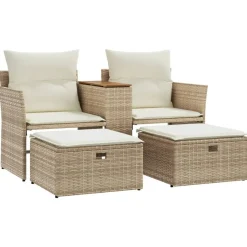 vidaXL 2-personers havesofa med skamler polyrattan beige