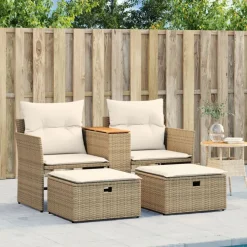 vidaXL 2-personers havesofa med skamler polyrattan beige