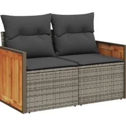 vidaXL 2-personers havesofa med hynder polyrattan grå