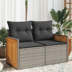 vidaXL 2-personers havesofa med hynder polyrattan grå