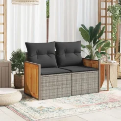 vidaXL 2-personers havesofa med hynder polyrattan grå