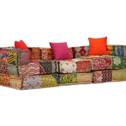 vidaXL 3-personers modulpuf stof patchwork