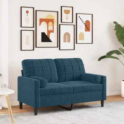 vidaXL 2-personers sofa med pyntepuder 120 cm velour blå