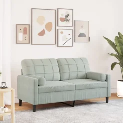 vidaXL 2-personers sofa med pyntepuder 140 cm velour lysegrå