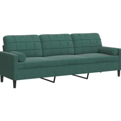vidaXL 3-personers sofa med pyntepuder 210 cm fløjl mørkegrøn