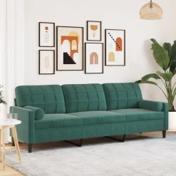 vidaXL 3-personers sofa med pyntepuder 210 cm fløjl mørkegrøn