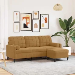vidaXL 3-personers sofa med fodskammel 180 cm velour brun