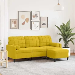 vidaXL 3-personers sofa med fodskammel 180 cm velour gul