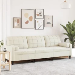 vidaXL 3-personers sofa med pyntepuder 210 cm velour cremefarvet