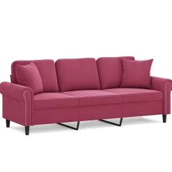 vidaXL 3-personers sofa med pyntepuder 180 cm velour vinrød