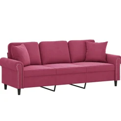 vidaXL 3-personers sofa med pyntepuder 180 cm velour vinrød